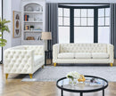 Velvet Beige 80-Inch Sofa Set With 58-Inch Loveseat And Gold Nail Heads