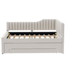 Full Size Upholstered Daybed with Trundle and Three Drawers, Beige