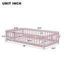 Twin size Floor Platform Bed with Fence and Door ,Pink