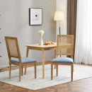 Set of 2 French Country Dining Chairs with Elegant Cane Backrest & Upholstered Seats in Slate Blue, Solid Rubberwood Frame