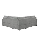 Multi-Functional Sectional Sofa Convertible Pull-out Bed with Storage Ottoman, USB Ports, Cup Holders, Chenille, Gray, 84.7'