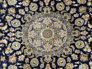 Wonderful Navy Blue Persian Kashan Rug 11x13, Allover Floral Design with Central Medallion, Wool Hand-Knotted Antique Carpet, Signed Rabani Rug