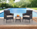 Wicker Bistro Set Cushioned Chairs Coffee Table Black Beige