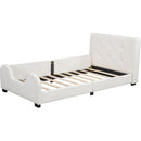 Twin Size Upholstered Platform Bed with Guardrail, White