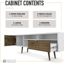 Mid Century TV Stand Solid Wood With Shelves And Cabinet