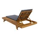 LOUNGE CHAISE SET,SPACE AVAILABLE ON ONE SIDE, ACACIA WOOD WITH WATER-RESISTANT LOUNGE CUSHIONS (Dark Grey/ & 2 INCH THICK) - MATCHING CREAM/LEAF COCONUT VERSION AVAILABLE