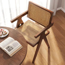 Modern Mid-Century Dining Chairs Set of 2, Rattan Accent Chairs, Comfy Armchairs, Outdoor Wood Chairs with Armrest for Bedroom Living Room Reading Room Dining Kitchen, Brown