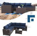 Navy Blue 6 Piece Outdoor Patio Sectional Sofa Set With PE Rattan