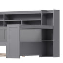 Wooden Full Size Daybed with Storage Shelves, Multi-functional Bed with Twin Size Trundle Bed and  Study Desk,Gray
