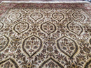 Vintage Indo Persian Area Rug 9x12, Wool Hand-Knotted Ivory & Dark Red Oriental Carpet, Fine Weave 9 x 12 Indian Rug, Dining Room Rug