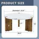 Minimalist Circular MDF Coffee Table with Embedded Leg Design, White and Wood Finish, 33.4-Inch Diameter
