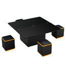 [Video Provided] U-Can Lift-Top Coffee Table with 4 Storage Stools, Modern Space Saving Center Table with Foldable Top, Multi-Functional Adjustable Coffee Table for Living Room