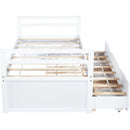 Twin Size Bed with Headboard, Footboard, Trundle and Three Storage Drawers, Twin Size Pine Wood Bed with Headboard, Footboard,White