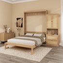 Full Size Solid Wood With Rattan Murphy Bed Cabinet Space-Saving Bed with 2 Side Cabinet Storage Shelves, Perfect for Guest Room, for Bed Room, Guest Room, Home Office, Natural