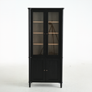Vintage Display Cabinet with Double Glass Doors, Traditional Style for Collectibles - Black, Ash Wood Veneer, 73.25'' Tall