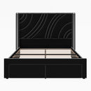 Full Size Modern Upholstered LED Bed Frame with Storage Drawers, Velvet Platform Bed with Wingback Headboard, RGB Light, Wooden Slats Support, No Box Spring Needed, Black