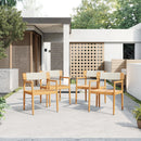Creative Braided Acacia Wood Outdoor Dining Table and Chairs with Armrests, Teak Look & White Rope, Set of 2