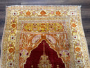 Antique Turkish Prayer Rug 4x6, Red and Golden Mustard, Mihrab Design, Anatolian Carpet