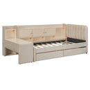 Twin Size Upholstered Daybed with Drawers, Shelves, Flip Cabinets & Side Table (Beige)
