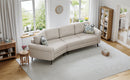 Upholstered 3-seater Curved Sofa with Printed Pillows, Beige Chenille, 111 Inches