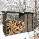 Outdoor Metal Firewood Rack and Storage Shed, Brown and Black,Two-in-one function