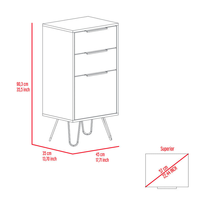 Augusta Light Dresser, Hairpin Legs, Superior Top, Three Drawers -Light Oak