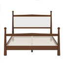 Mid-Century Modern Queen Size Solid Pine Wood Platform Bed with Upholstered Headboard in Boucle, No Box Spring Needed, Brown
