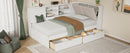 White Wooden Full Size L-shaped Daybed with Storage Bookcase, Upholstered Headboard, USB Charging Ports