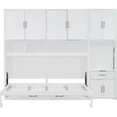 Twin Size Murphy Bed Wall Bed with Closet , Drawers & Desk-White