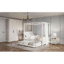 Full Size Upholstery Canopy Platform Bed with Trundle and Three Storage Drawers, Beige