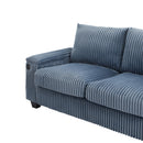 Modern 4-Seater Corduroy Sofa Couch with USB Ports, Hidden Storage, Flip-Top Cup Holders, Blue, 133'