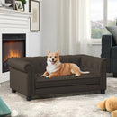 Elegant Rectangular Pet Bed for Small and Medium Dogs, Durable Elevated Dog Sofa Bed, Modern Linen Fabric - Dark Brown