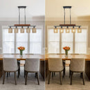 Rattan Farmhouse 5 Light Linear Chandelier Black Lighting