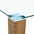 A 49.6 * 30 Inch Transparent Tempered Glass Dining Table With Rectangular Wood Color MDF Wood Grain Legs, Combining Simplicity And Quality.Can Easily Blend Into Various Decoration Styles.