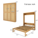 Full Size Solid Wood With Rattan Murphy Bed Cabinet Space-Saving Bed with 2 Side Cabinet Storage Shelves, Perfect for Guest Room, for Bed Room, Guest Room, Home Office, Natural