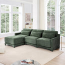 Three-Seater Chenille Sofa with Movable Ottomans in Green, High-Resilience Sponge, Easy Installation, Wood Base