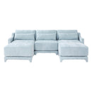 Elegant Sky Blue Three-Seater Sofa with Ottomans and Lumbar Pillow, Chenille Fabric, High-Resilience Sponge, Wooden Base