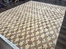 Tibetan Rug 8x10, Wool with Silk Highlights, Beige and Maroon, Contemporary Carpet