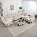Convertible Sectional Corduroy  Sofa with Storage Ottoman,Cupholders, USB Ports for Living Room Apartment,Beige