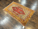 Antique Turkish Prayer Rug 3x5, Hand Knotted Turkish Melas Oushak Wool Carpet, Mehrab Rug, Orange & Red Vintage Rug 3 x 5 Collectible