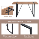 Table and chair set.A minimalist retro rectangular dining table with a wood color fishbone patterned textured top and black metal legs.Paired with 4 Brown Technology-Fabric Material Dining Chairs.