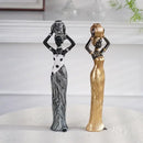 African style black woman resin figurine living room decor gold accents