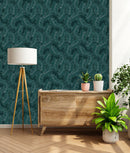 Dark Green Wallpaper with White Leaves