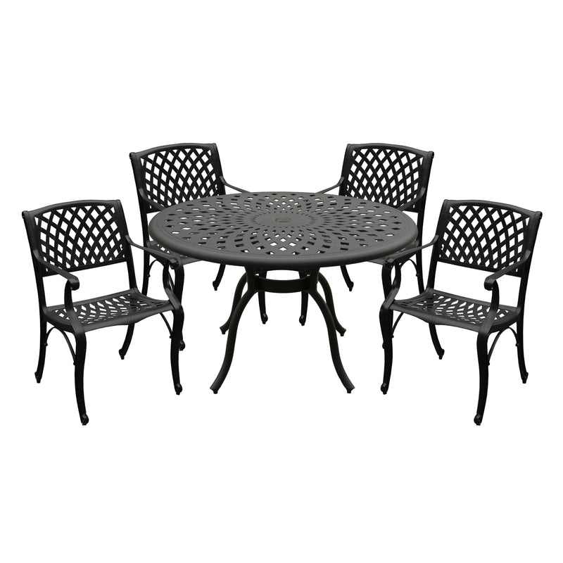 Outdoor Aluminum 5pc Round Black Patio Dining Set with Four Chairs