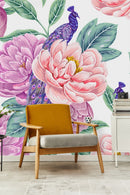 Flowers with Peacocks Wallpaper