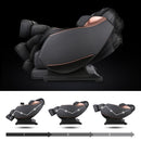 Black massage chair with rose gold accents on a black background