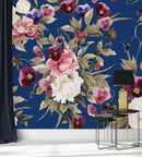 Elegant Dark Blue Floral Wallpaper Contemporary