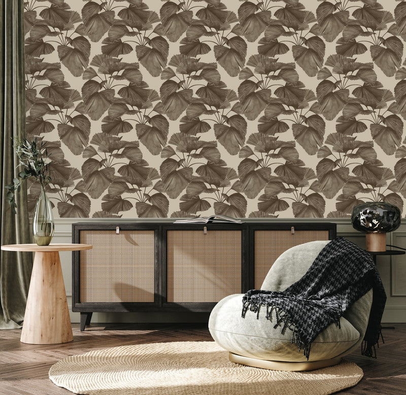 Dark Green Wallpaper with Leaves Design