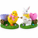 Set of 2 Easter Bunny and Chick Figurine Set - 5" Spring Egg Holder Decor