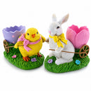Set of 2 Easter Bunny and Chick Figurine Set - 5" Spring Egg Holder Decor